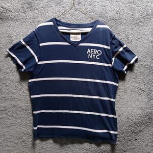 Aeropostale NYC Men’s Blue White Striped Shirt Size Large Casual Top